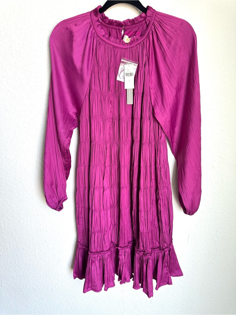 Maeve Anthropologie Tasha Smocked pleated purple Mini Dress Small NWT bohemian - Picture 4 of 15